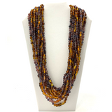 27" Amber and Purple Glass Bead Necklace (Dozen)