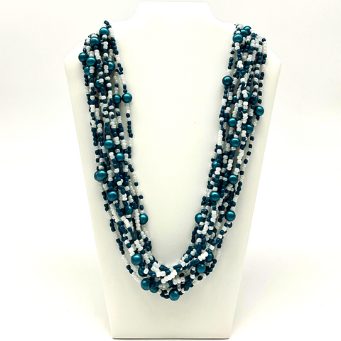 27" Turquoise White Glass Beads Necklace (Dozen)