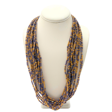 27" Dark Purple Gold Glass Bead Necklace (Dozen)