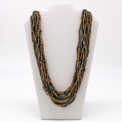 27" Green Gold Glass Beads Necklace (Dozen)