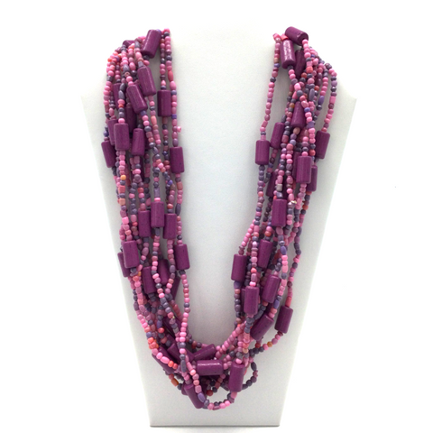 27" Dk. Pink Glass Beads Necklace (Dozen)