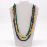 27" Purple and Gold and Green Glass Bead Necklace (Dozen)