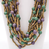 36" Purple and Gold and Green Glass Bead Necklace (Dozen)