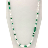 27" Teal and White Glass Bead Necklace (Dozen)