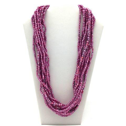 27" Multi Pearl Pink Glass Bead Necklace (Dozen)