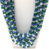 27" Blue & Green & Clear Square Glass Bead Necklace (Dozen)