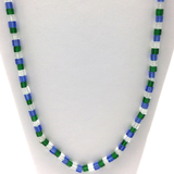 27" Blue & Green & Clear Square Glass Bead Necklace (Dozen)