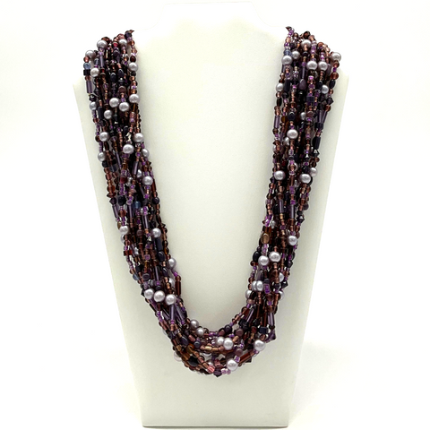 27" Assorted Purple Glass Bead Necklace (Dozen)