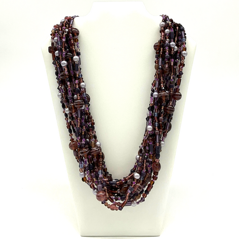 27" Multi Purple Glass Bead Necklace (Dozen)