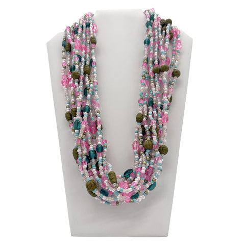 27" Pink and Green Multicolor Assorted Glass and Clay Bead Necklace (Dozen