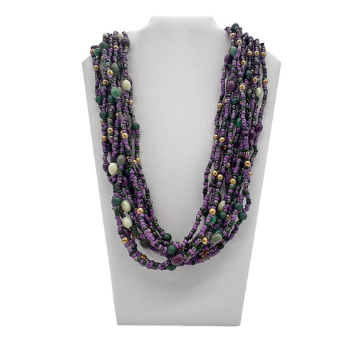 27" Purple, Yellow, and Green Multicolor Assorted Glass Bead Necklace (Dozen)