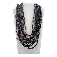 27" Purple, Yellow, and Green Assorted Glass, Wooden, and Velvet Bead Necklace (Dozen)
