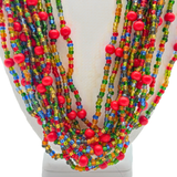 27" Vibrant Multicolor Glass and Wooden Bead Necklace (Dozen)