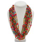 27" Vibrant Multicolor Glass and Wooden Bead Necklace (Dozen)