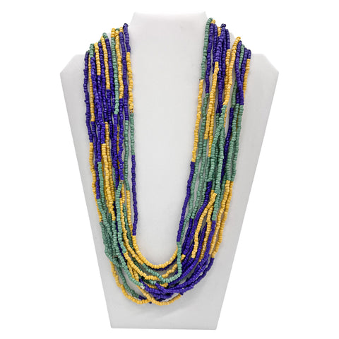 27" Purple, Yellow, and Green Color Block Glass Bead Necklace (Dozen)