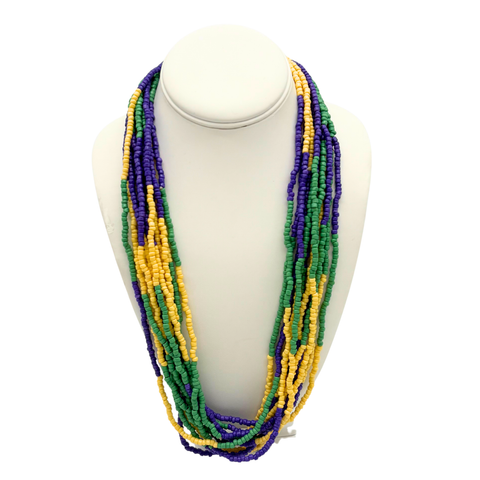 27" Purple, Yellow, and Green Color Block Glass Bead Necklace (Dozen)