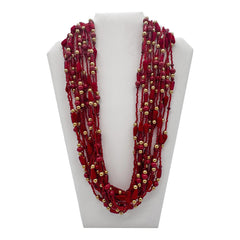 27" Red Assorted Glass, Wooden, and Velvet Bead Necklace (Dozen)