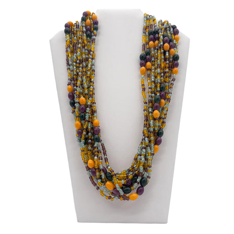 27" Light Purple, Green, and Yellow Multicolor Glass Bead Necklace (Dozen)