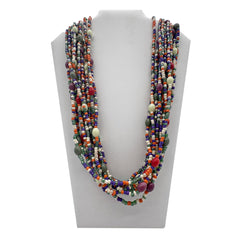 27" Orange and Blue Multicolor Glass Bead Necklace (Dozen)