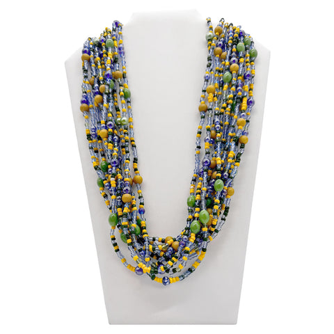 27" Bold Purple, Yellow, and Green Glass Bead Necklace (Dozen)