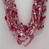 27" Mixed Pink Assorted Glass, Wooden, and Velvet Bead Necklace (Dozen)