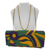 Purple, Green, and Gold Flower Beaded Purse (Each)