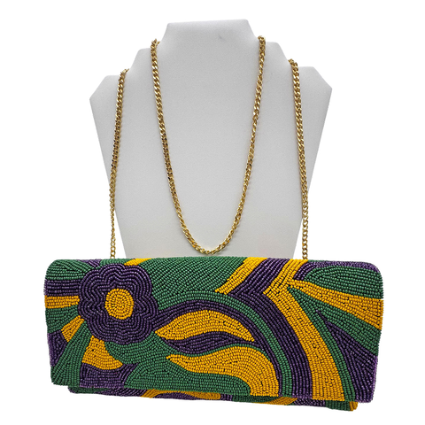 Purple, Green, and Gold Flower Beaded Purse (Each)