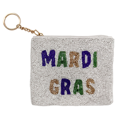 White Mardi Gras Beaded Coin Purse (Each)