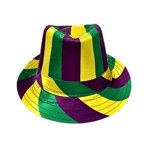 Purple, Green and Gold Striped Fedora Hat (Each)