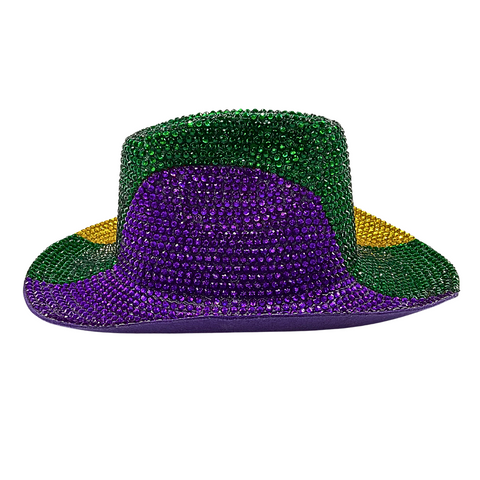 Purple, Green, and Gold Mardi Gras Rhinestone Cowboy Hat (Each)