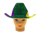 Purple, Green, and Gold Mardi Gras Rhinestone Cowboy Hat (Each)