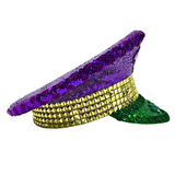 Purple, Gold, and Green Bedazzled Mardi Gras Captain Hat (Each)