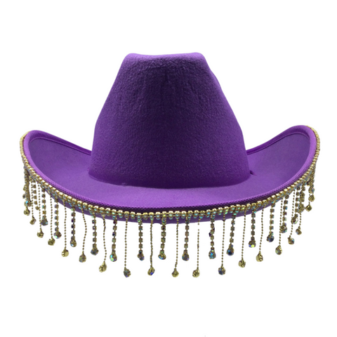 Diamante Tassel Trim Cowboy Hat Purple Each