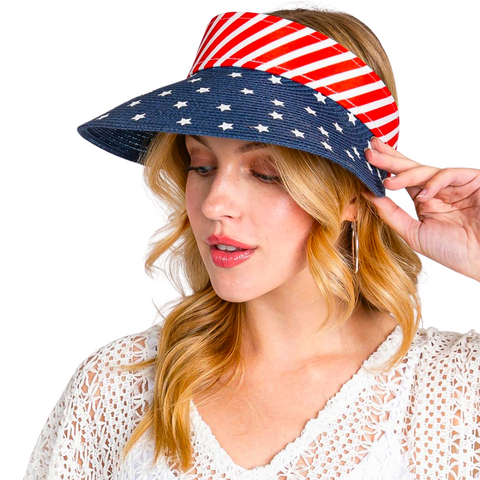 American Flag Roll Up Visor With Adjustable Elastic Band (Each)