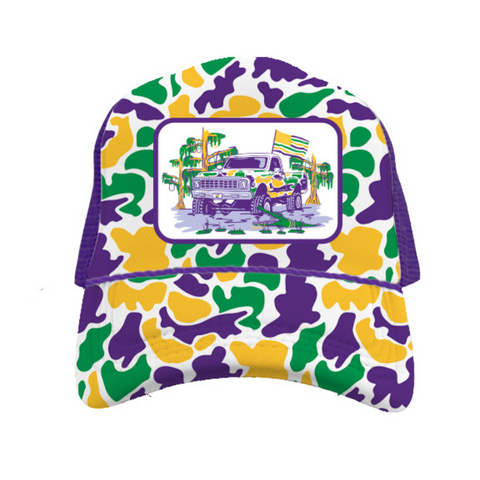 Mardi Gras Camo Swamp Rope Trucker Hat (Each)