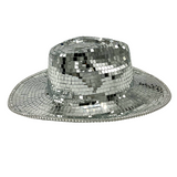 Silver Mirror Rhinestone Wide Brim Fedora Hat (Each)