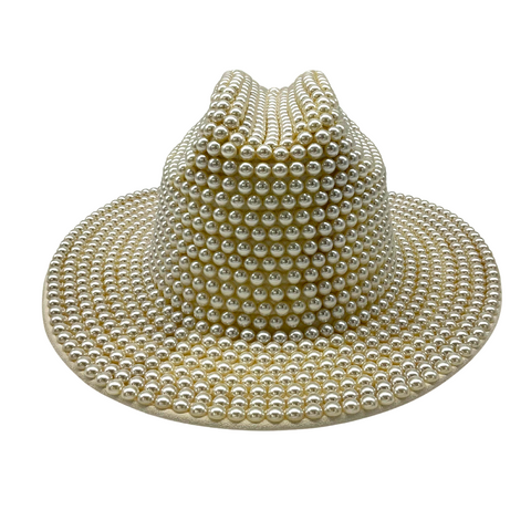 Pearl Beaded Wide Brim Fedora Hat (Each)