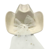 Bride Pearl & Rhinestone Cowboy Hat with Veil (Each)