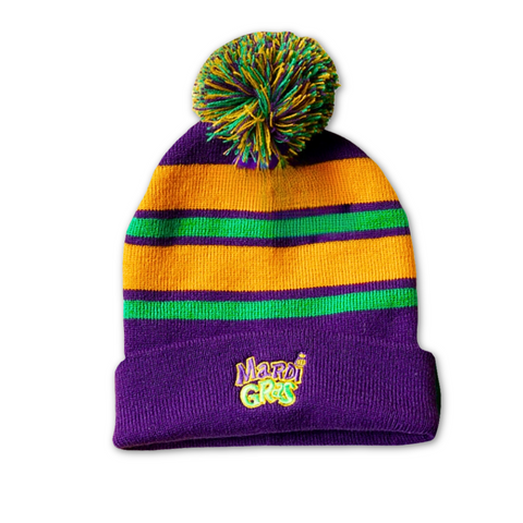 Mardi Gras Embroidered Pom Pom Beanie (Each)