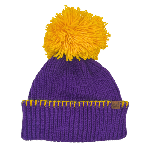 Purple Beanie with Yellow Pom Pom (Each)