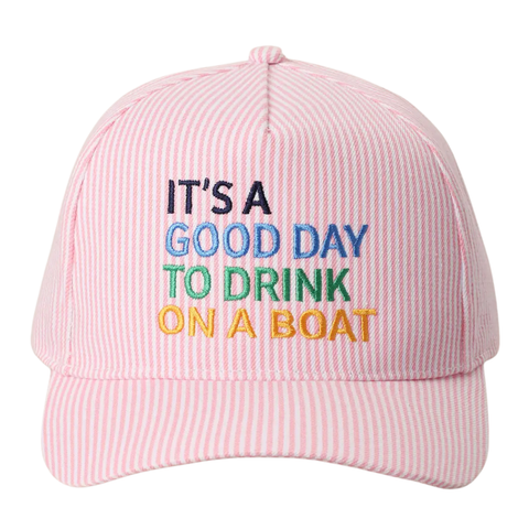 It's A Good Day To Drink On A Boat Embroidered Trucker Hat in Pink (Each)