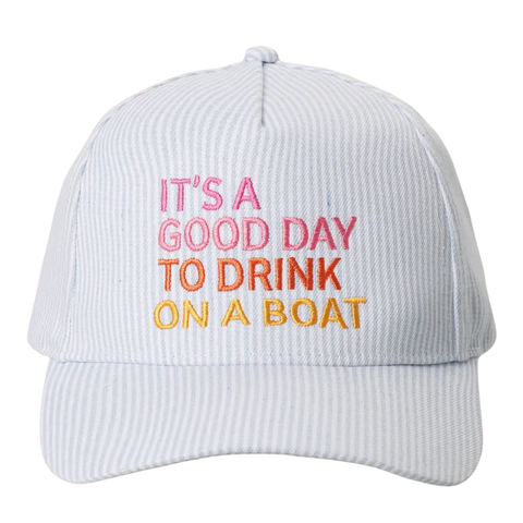 It's A Good Day To Drink On A Boat Embroidered Trucker Hat in Blue (Each)