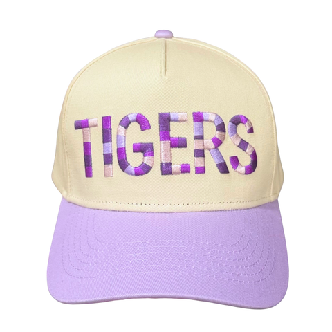 "Tigers" Lavender Embroidered Polka Dot Game Day Hat (Each)