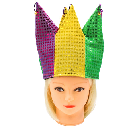 Purple, Green and Gold Sequin Jester Hat (Each)