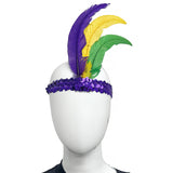 Purple Sequin Headband with Purple, Green and Gold Feather on Side (Each)