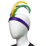 Purple Sequin Headband with Purple, Green and Gold Feather on Side (Each)