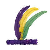 Purple Sequin Headband with Purple, Green and Gold Feather on Side (Each)