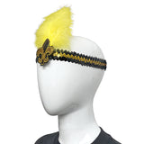 Black and Gold Sequin Headband with Fleur de Lis and Feathers (Each)