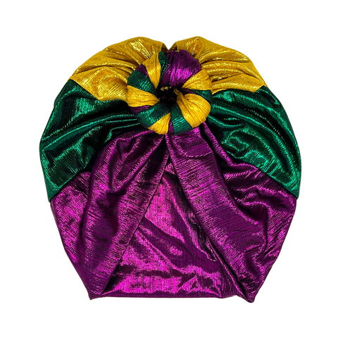 Purple, Green and Gold Metallic Turban with Knot (Each)