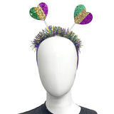 Purple, Green, and Gold Mardi Gras Glitter Hearts Headband (Pack of 6)
